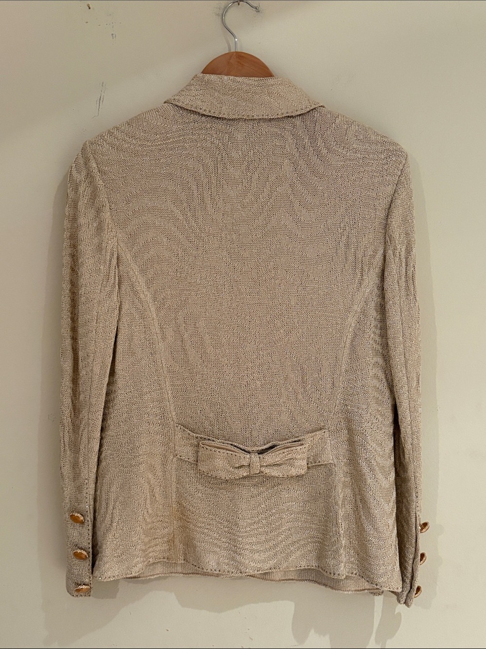 St. John Evening Metallic Knit Top Skirt Set in Champagne with Metallic Glint - Picture 6 of 15